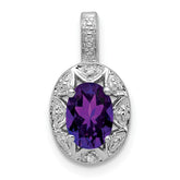Sterling Silver Rhodium-plated Diam. & Amethyst Pendant